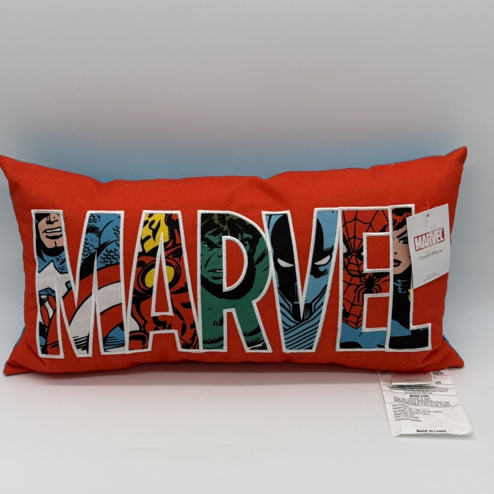 Marvel The Big One Kids Throw Pillow 10x20 Avengers Comic Logo NWT